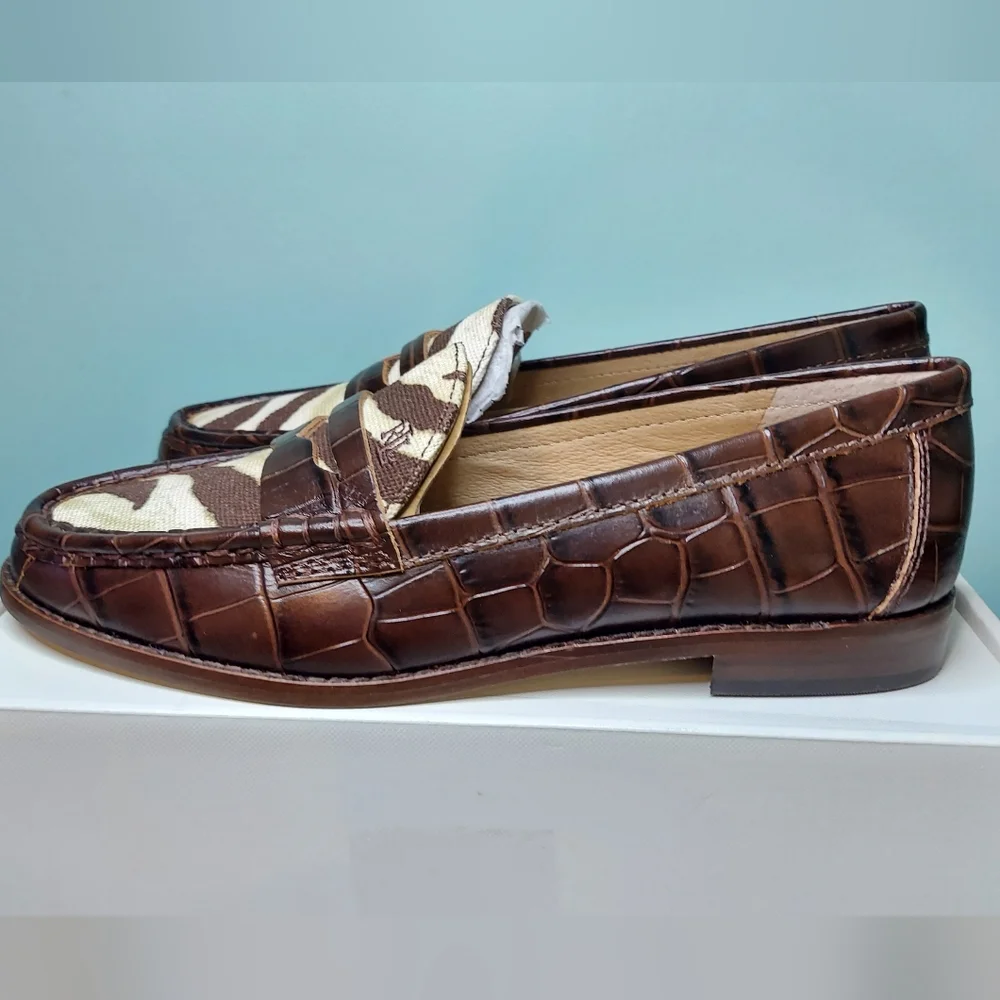 Lauren Ralph Lauren Wynnie Zebra Brown Animal Print Loafers Size 6B NWT Preppy